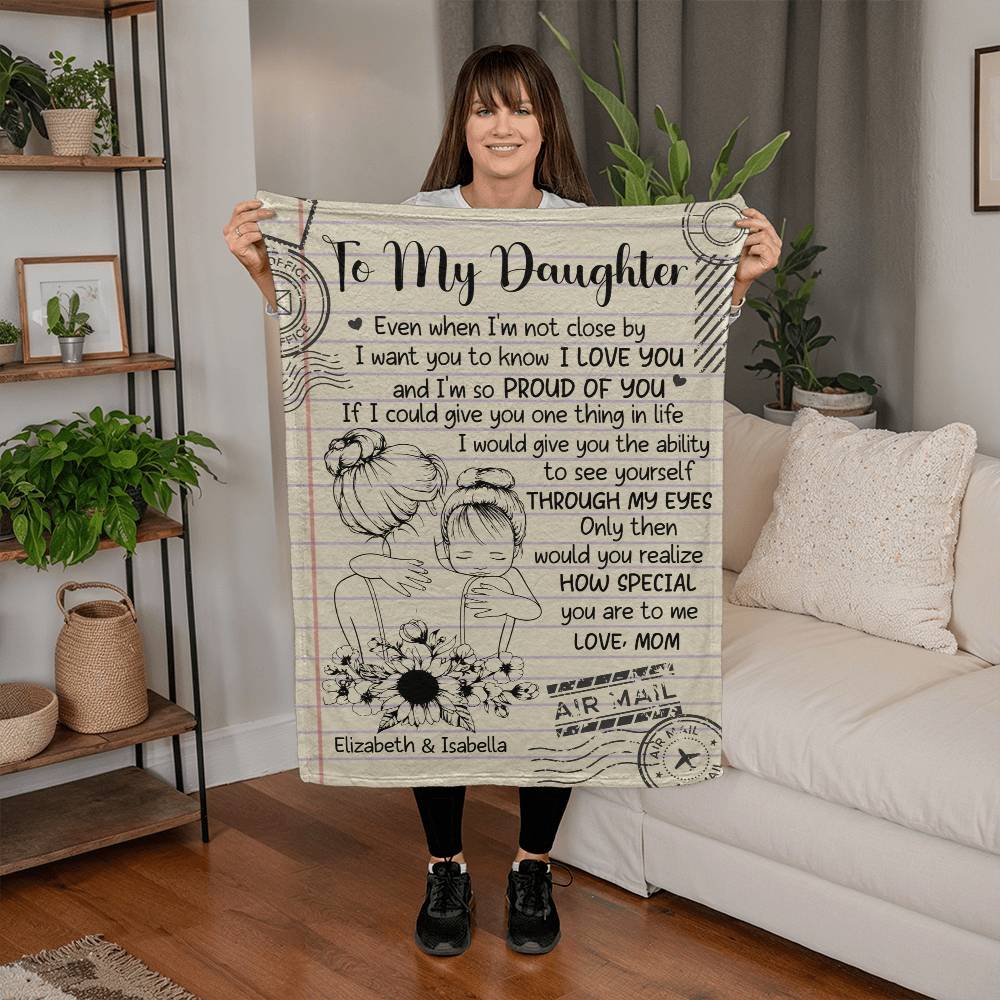 To My Daughter Inspirational Blanket | Sunflower Letter Blanket from Mom or Dad | Cozy Daughter Fleece Throw | Encouragement Gift for Daughter