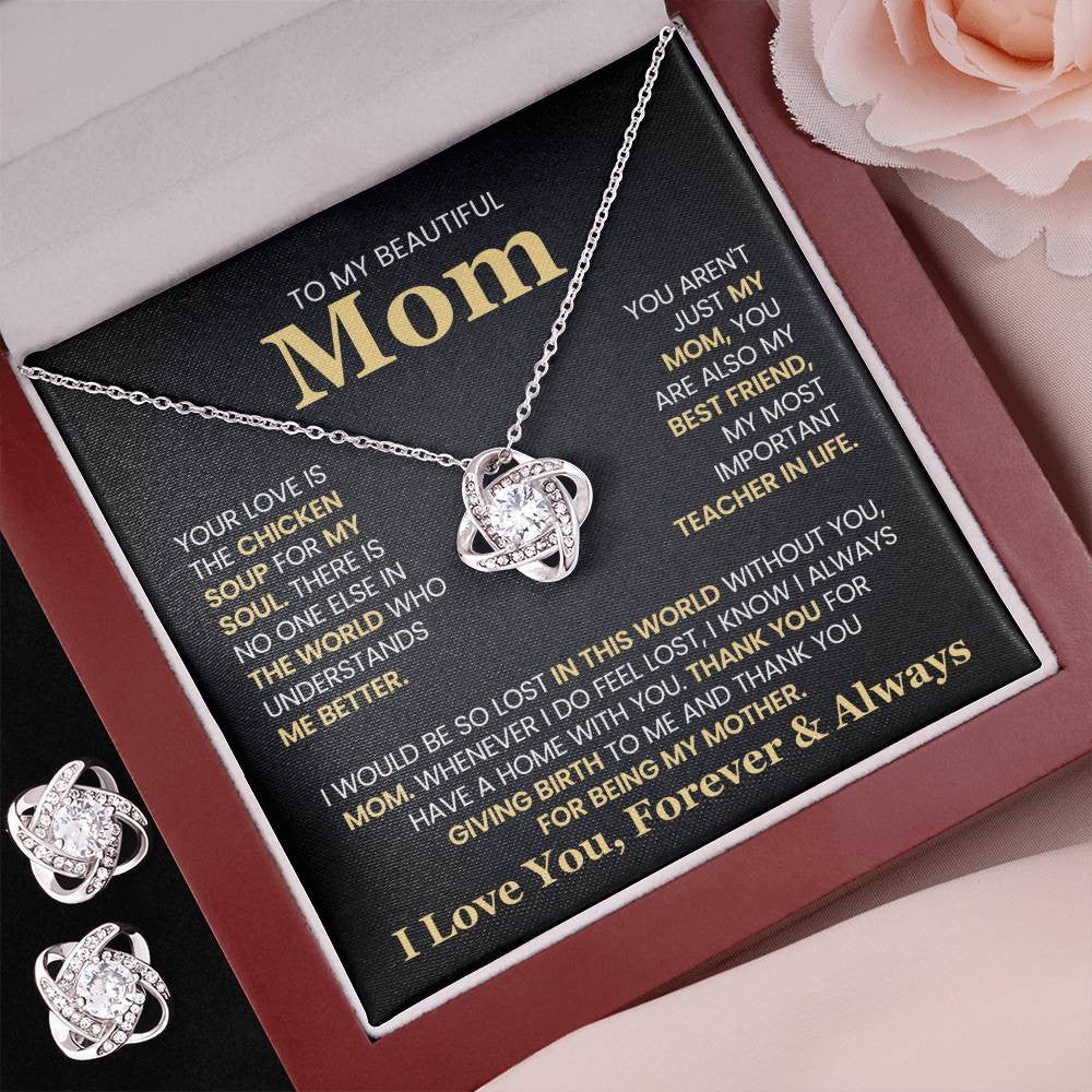 Love Knot Earrings & Necklace Set To My Beautiful Mom