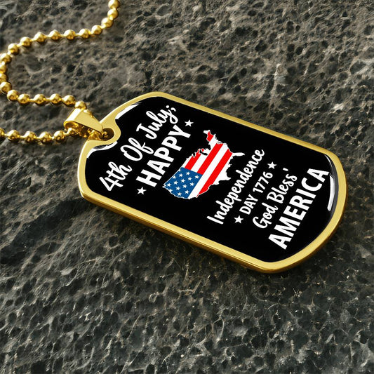 4th Of July Happy Independence Day 1776 God Bless America Dog Tag Necklace with Engraving