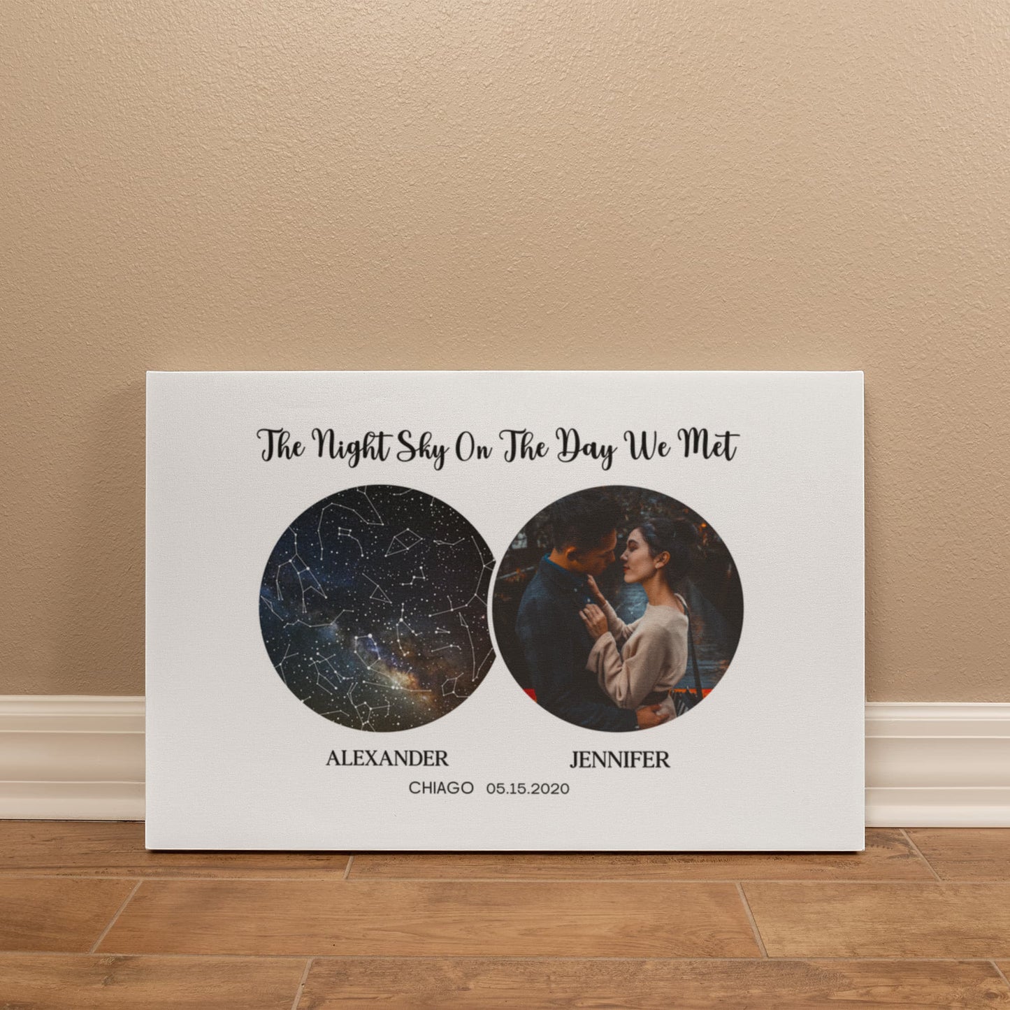 Personalized Night Sky Map Canvas – Custom Star Map with Photo, Names, Date & Location | Romantic Gift for Couples