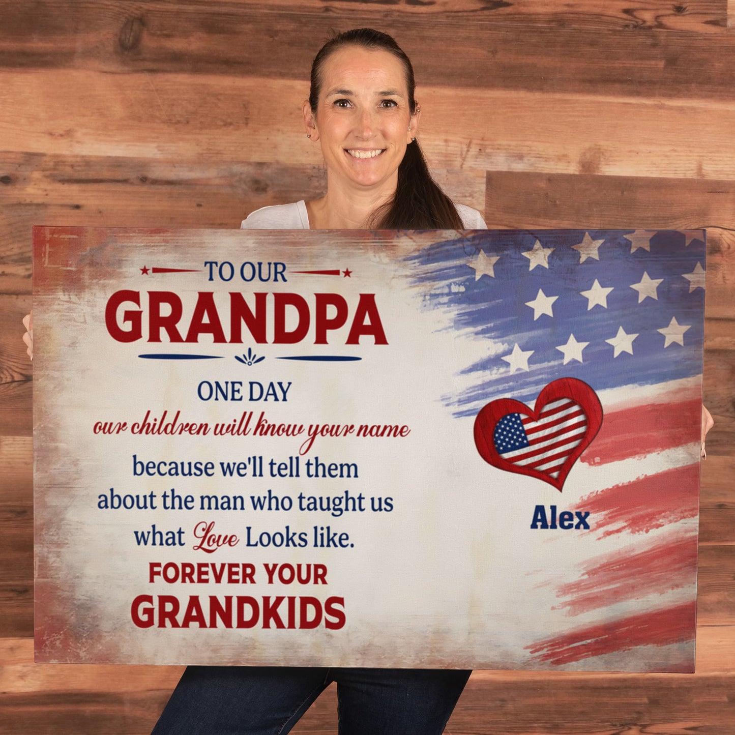 Personalized To Our Grandpa Canvas – Custom Grandkids Names Patriotic Family Wall Art