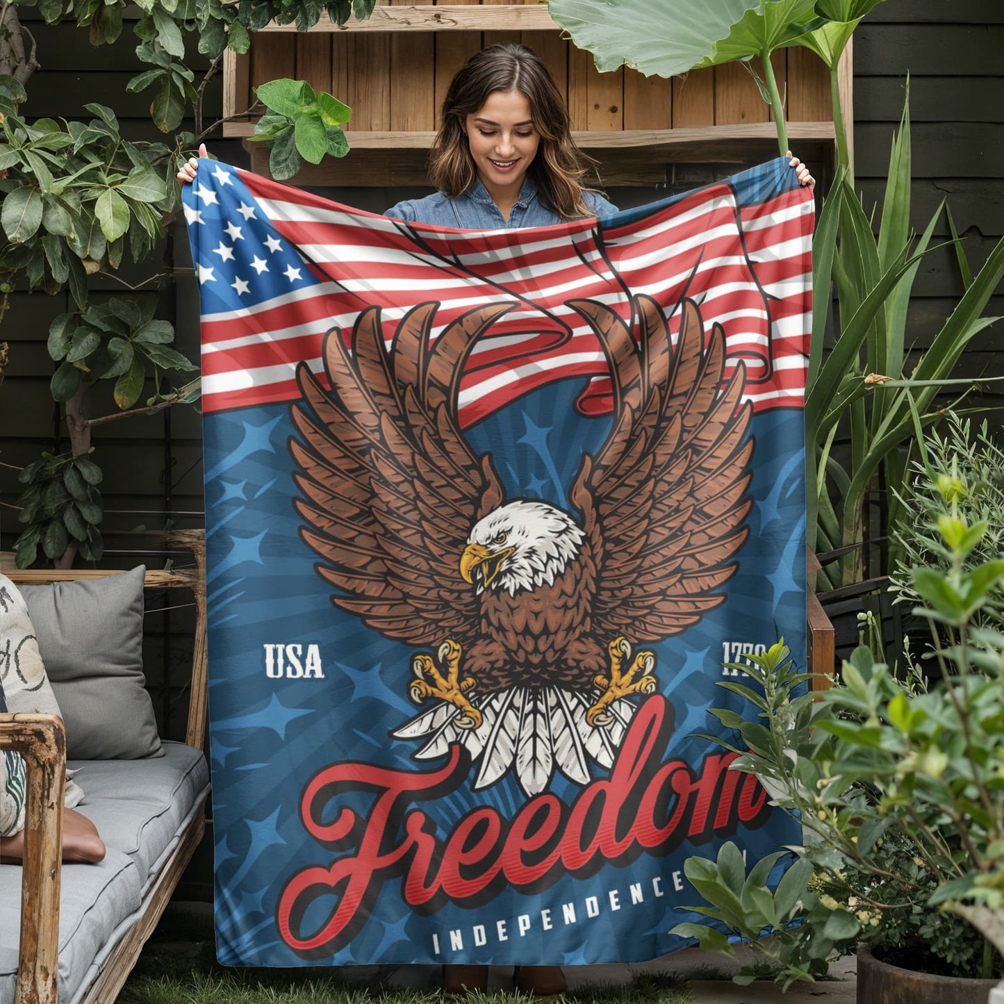 USA 1776 Freedom Independence Day 4th of July Jersey Fleece Blanket 50" x 60"
