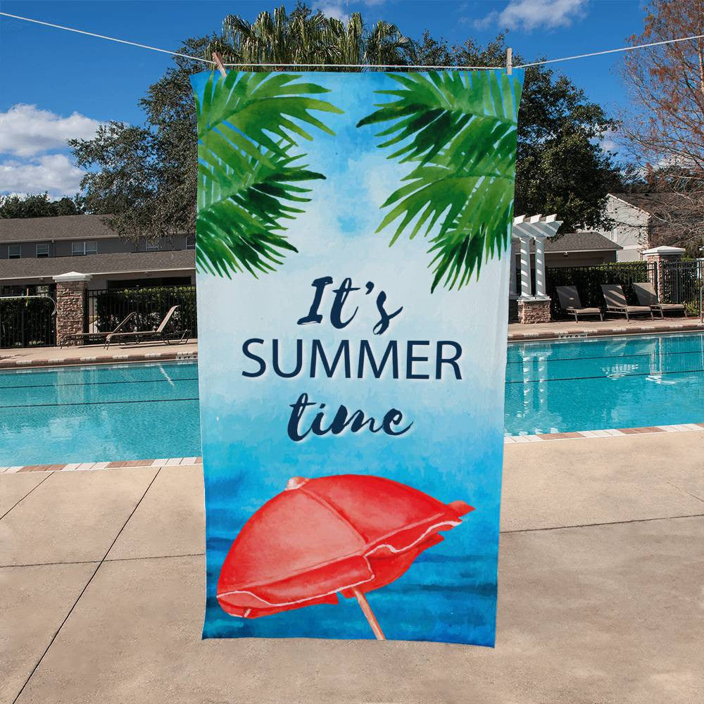 Beach Towel-Its Summer Time Palms and Parasol - YERTIZZ.COM