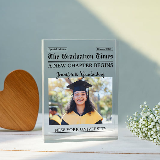 Personalized Graduation Acrylic Block – Custom Photo Newspaper Style Keepsake Gift