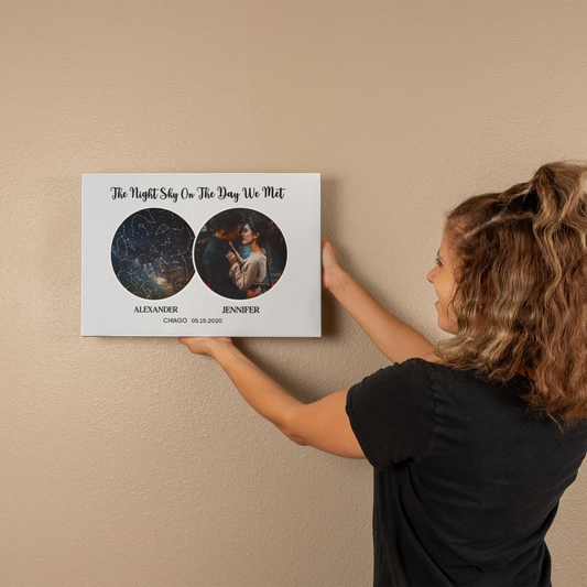 Personalized Night Sky Map Canvas – Custom Star Map with Photo, Names, Date & Location | Romantic Gift for Couples