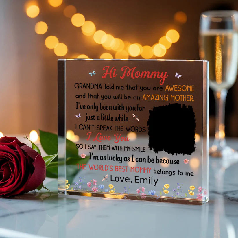 Personalized “Hi Mommy” Acrylic Block – Custom Photo & Name Gift from Baby, New Mom Gift, Mother’s Day Keepsake