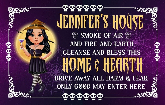 Personalized Witch Halloween Doormat | Custom Witch House Welcome Mat | Smoke of Air and Fire Bless This Home Doormat | Personalized Halloween Entry Rug