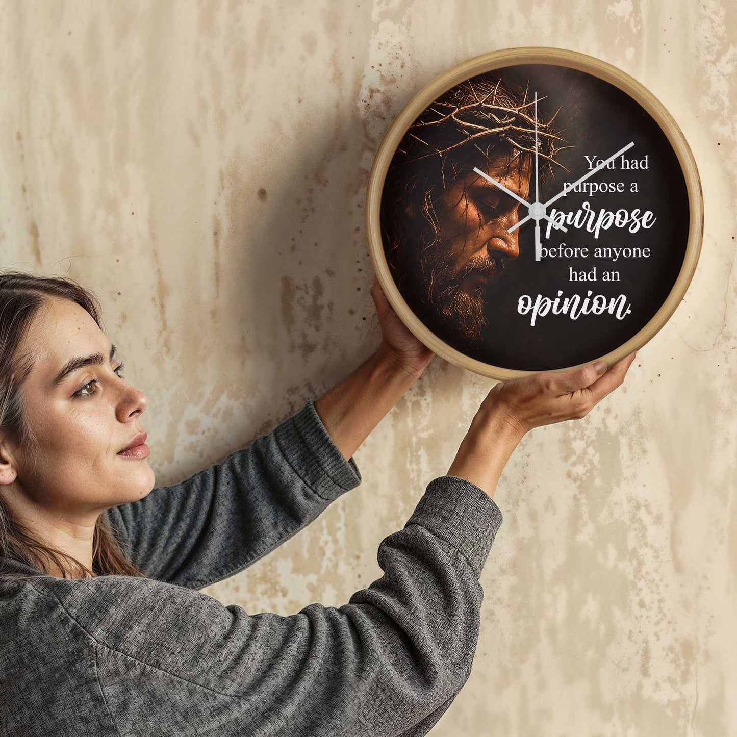 Purpose Before Opinion Christian Wall Clock – Inspirational Jesus Wall Clock | Christian Faith Wall Decor | Religious Home Clock