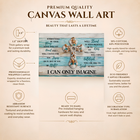 I Can Only Imagine Cross Canvas Wall Art – Inspirational Christian Coastal Decor