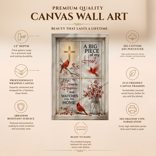 A Big Piece of My Heart Lives in Heaven Canvas – Cardinal Memorial Wall Art Sympathy Gift