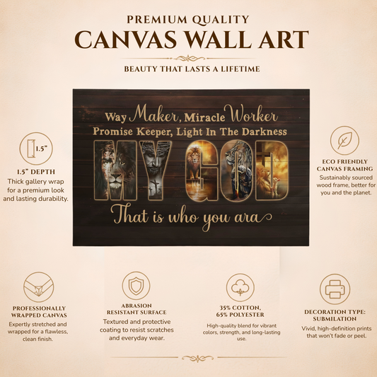 Way Maker Miracle Worker My God Christian Canvas Wall Art | Promise Keeper Light In The Darkness | Lion of Judah Religious Home Decor