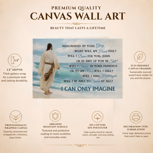 I Can Only Imagine Christian Canvas Wall Art | Jesus Walking by the Ocean | Surrounded By Your Glory Religious Wall Decor
