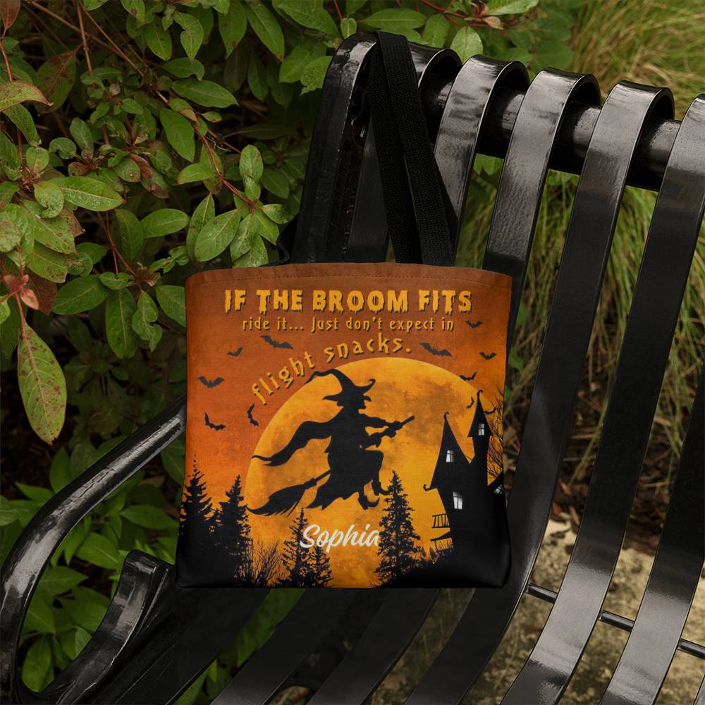 Custom Witch Tote Bag – Halloween Tote with Full Moon & Flying Witch !