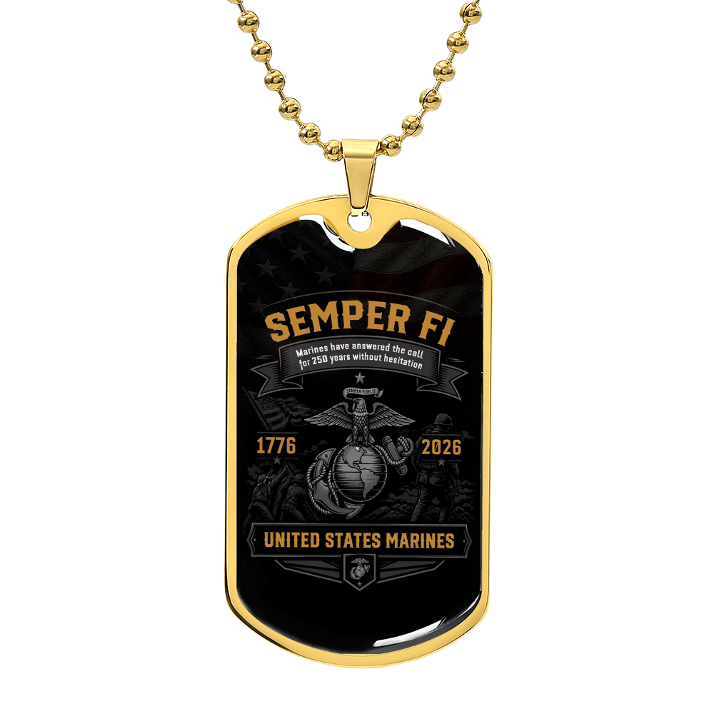 Semper Fi Marine Dog Tag Necklace – 1776–2026 United States Marines Tribute | 250 Years Military Gift