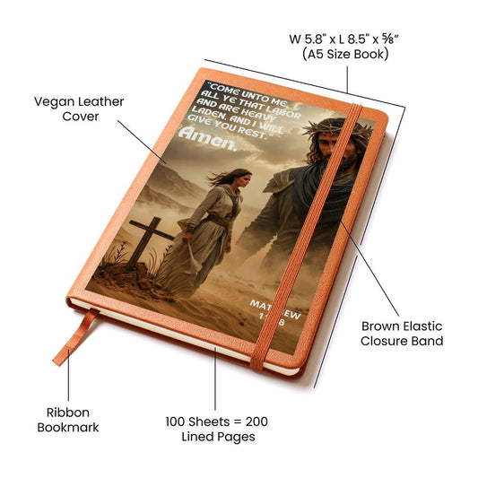 Bible Verse, John 3-16, Jesus and Cross-Vegan Leather Graphic Journal