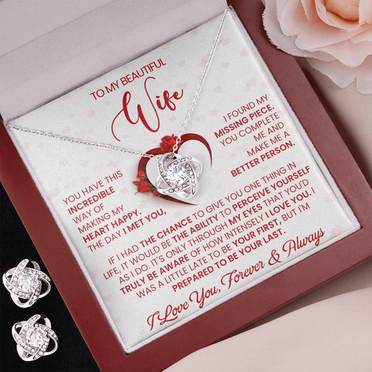 Love Knot Necklace Earring Set, To My beautiful Wife, Love You Forever and Always, Valentine's Day - YERTIZZ.COM