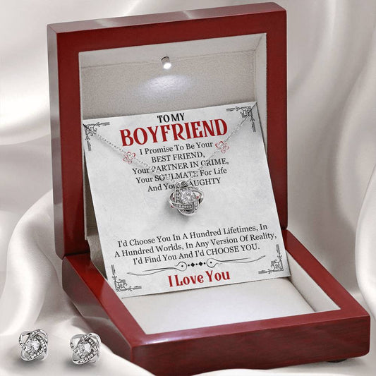 Love Knot Necklace Earring Set, To My Boyfriend, I Love You, Valentine's Day - YERTIZZ.COM