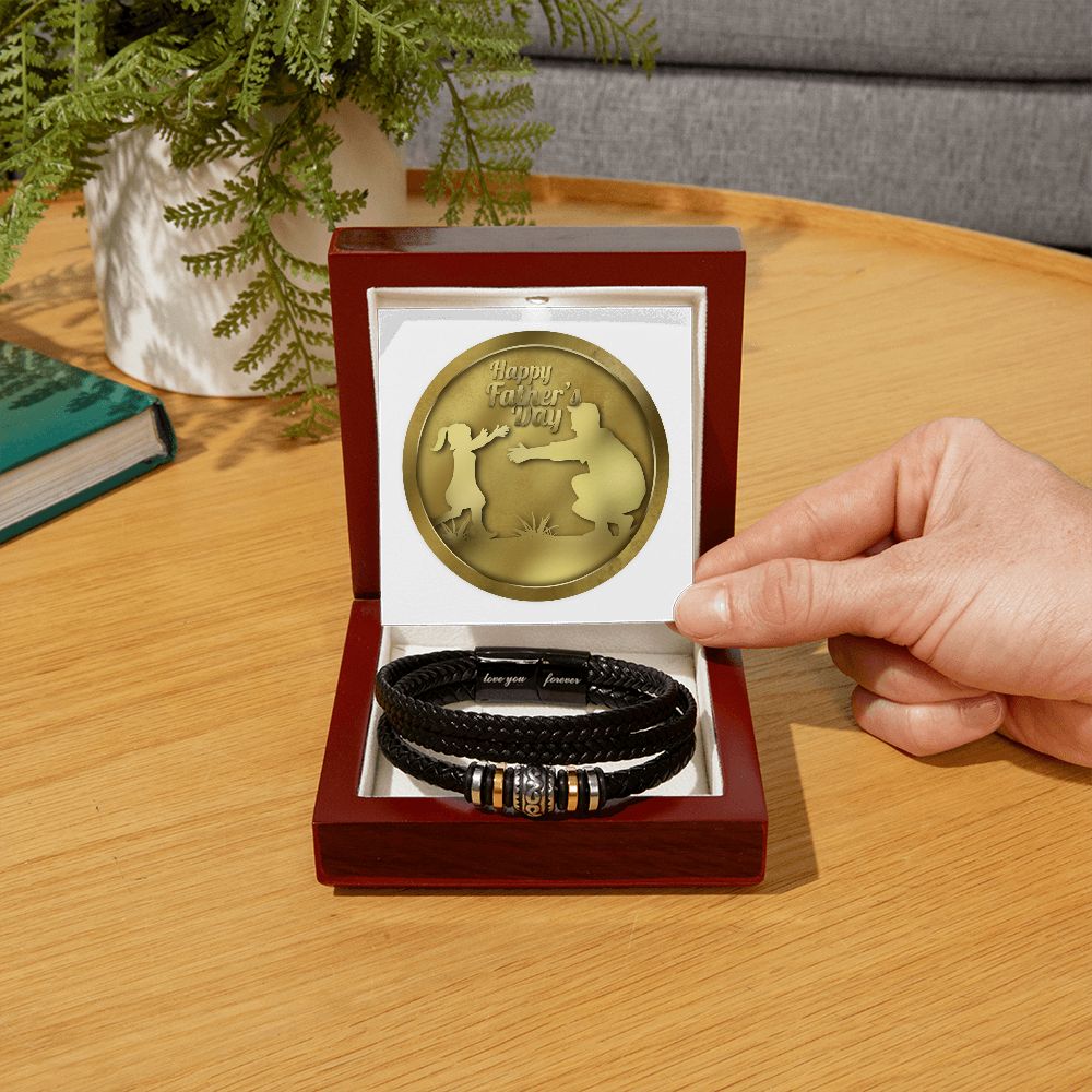 Father, Husband, Son, Dad, Men's Vegan Leather Bracelet, Love You Forever, Engraved - YERTIZZ.COM