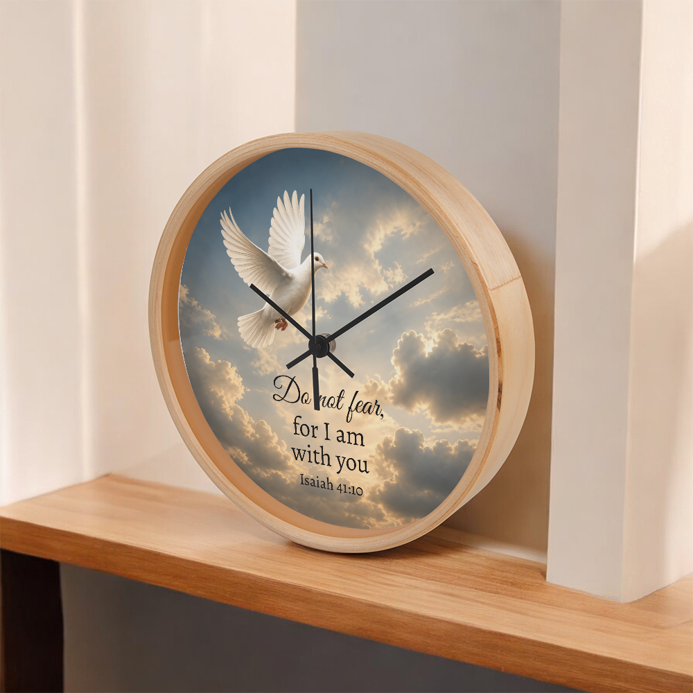 Isaiah 41:10 Christian Wall Clock – Do Not Fear for I Am With You | Dove Bible Verse Wall Clock | Inspirational Christian Home Decor
