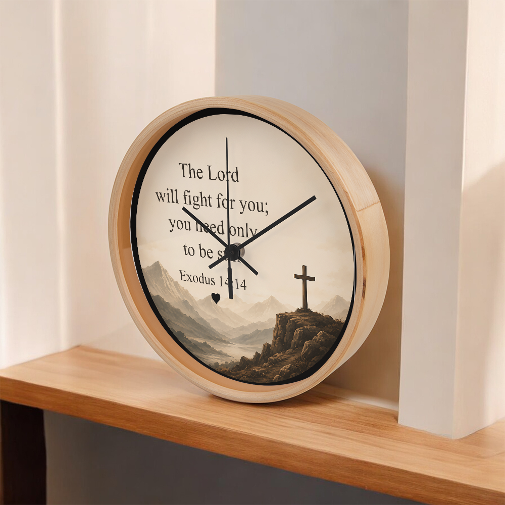 Exodus 14:14 Christian Wall Clock – The Lord Will Fight for You Scripture Clock | Inspirational Faith Home Decor