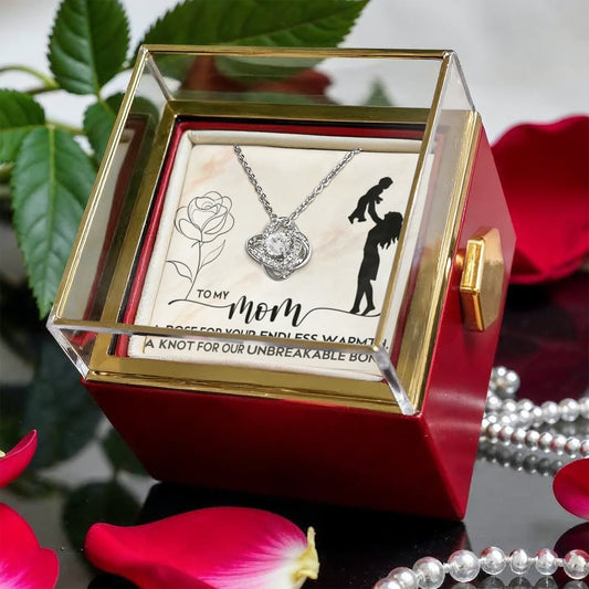 To My Mom a rose Love Knot Necklace with Rotating Rose Gift Box !