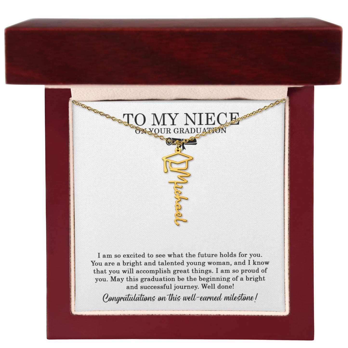 To My Niece Graduation Necklace – Graduation Gift for Niece, Class of 2026 Jewelry, Inspirational Gift from Aunt or Uncle, Name Necklace Pendant