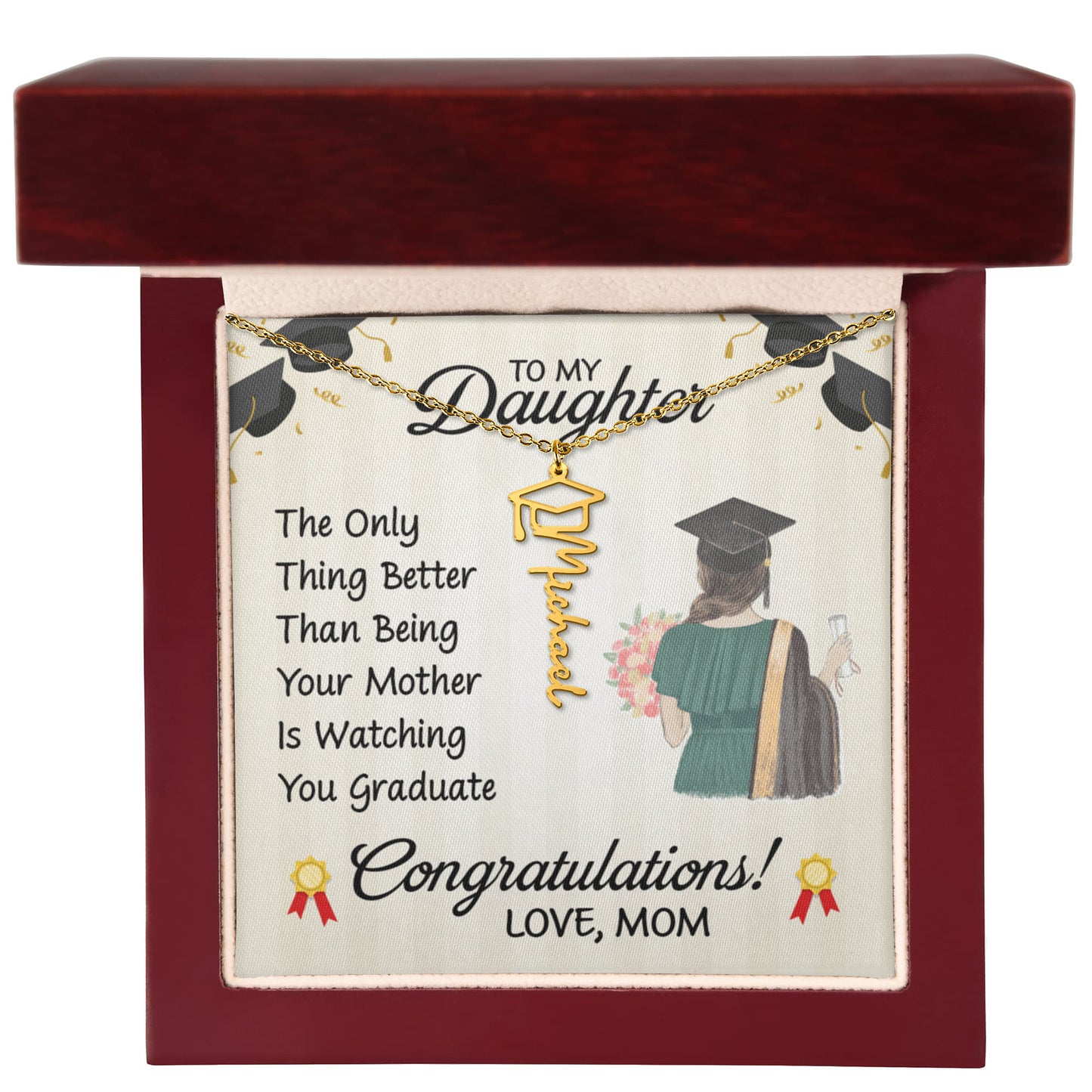 To My Daughter Graduation Necklace – Graduation Gift from Mom, Class of 2026 Jewelry for Daughter, Inspirational Gift, Name Pendant