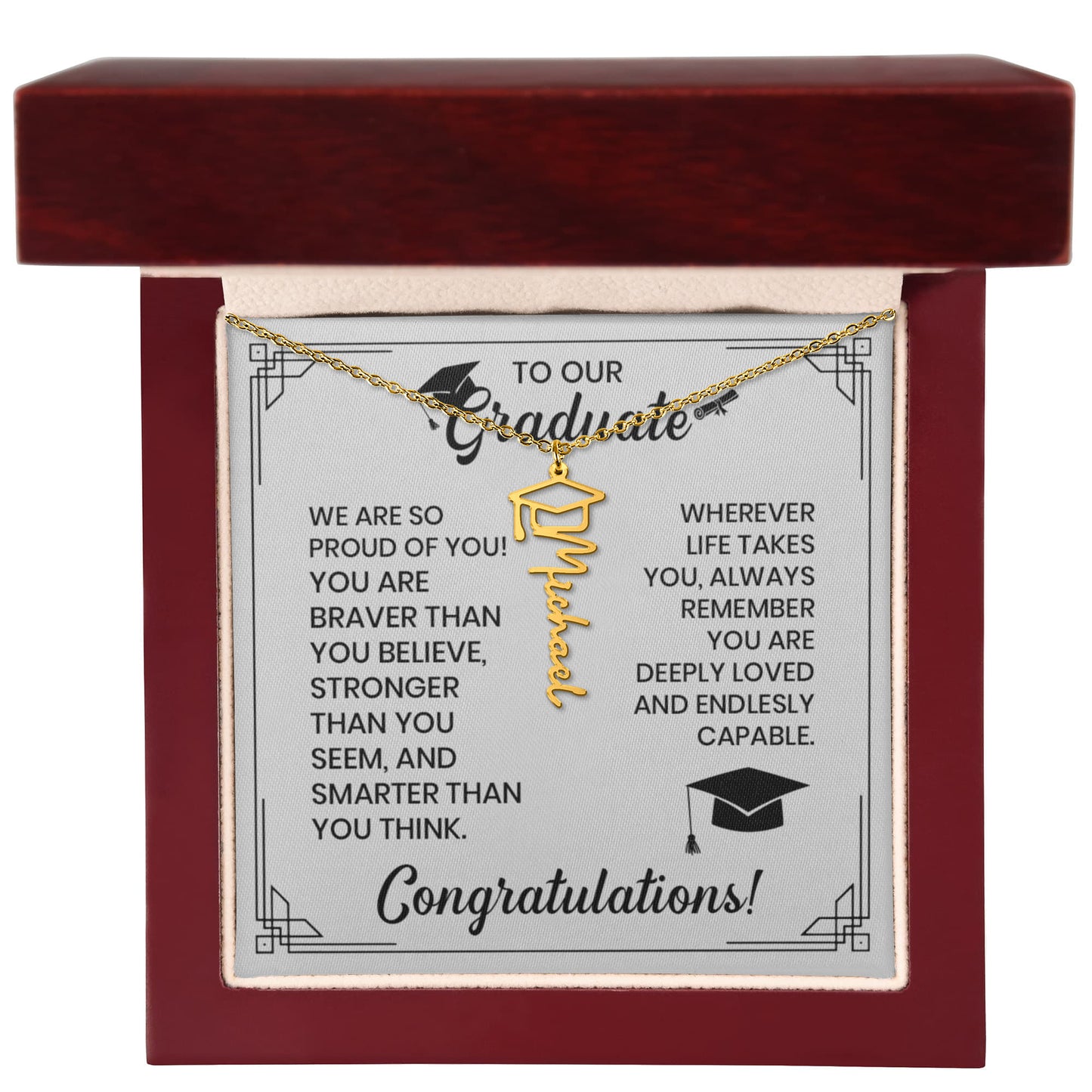 To Our Graduate Necklace – Graduation Gift for Daughter or Son, Class of 2026 Jewelry, Inspirational Gift from Parents, Personalized Name Pendant