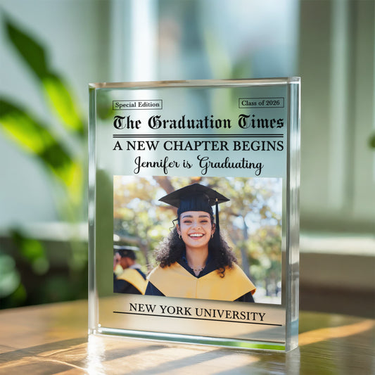 Personalized Graduation Photo Plaque – Custom Newspaper Style Graduation Gift, Class of 2026 Gift, Graduate Keepsake with Photo & Name