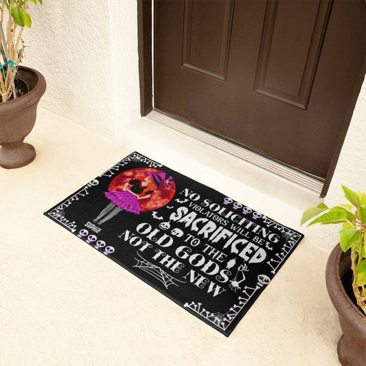 Personalized Halloween Doormat, Custom No Soliciting Welcome Mat, Funny Witch Door Mat with Name, Scary Front Porch Halloween Decor
