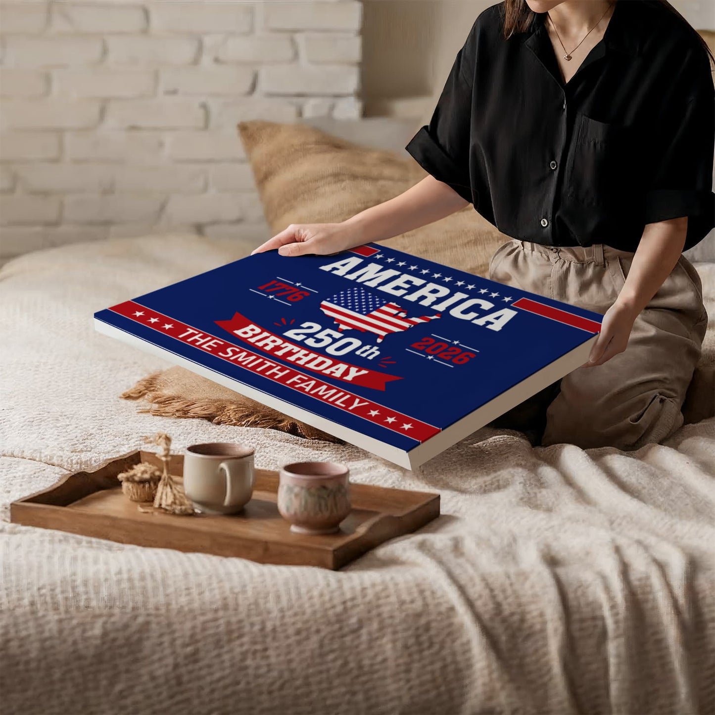 Personalized America 250th Birthday Gallery Wrapped Canvas – Custom Family Name Patriotic Wall Art
