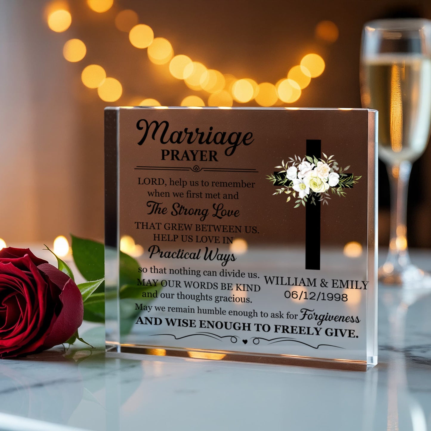 Personalized Marriage Prayer Acrylic Block – Custom Wedding Gift, Wedding Prayer Keepsake, Marriage Blessing for Couples