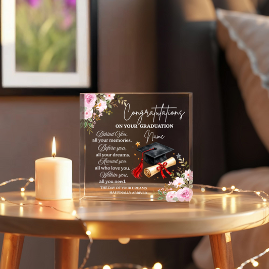Floral Graduation Acrylic Plaque – Personalized Name Gift for Graduate
