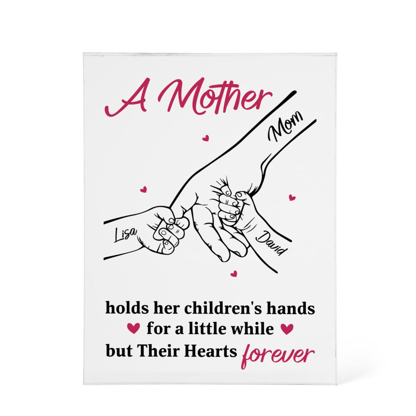 Personalized Mother Acrylic Plaque – Custom Names Family Hands Gift for Mom, Mother’s Day Love Keepsake from Kids