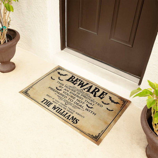 halloween porch entryway mat gothic beware sign