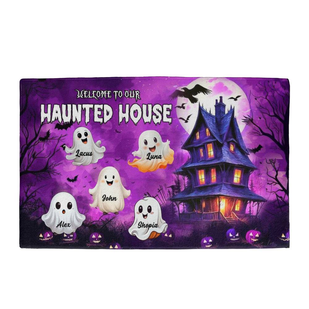 personalized halloween doormat haunted house ghost family names