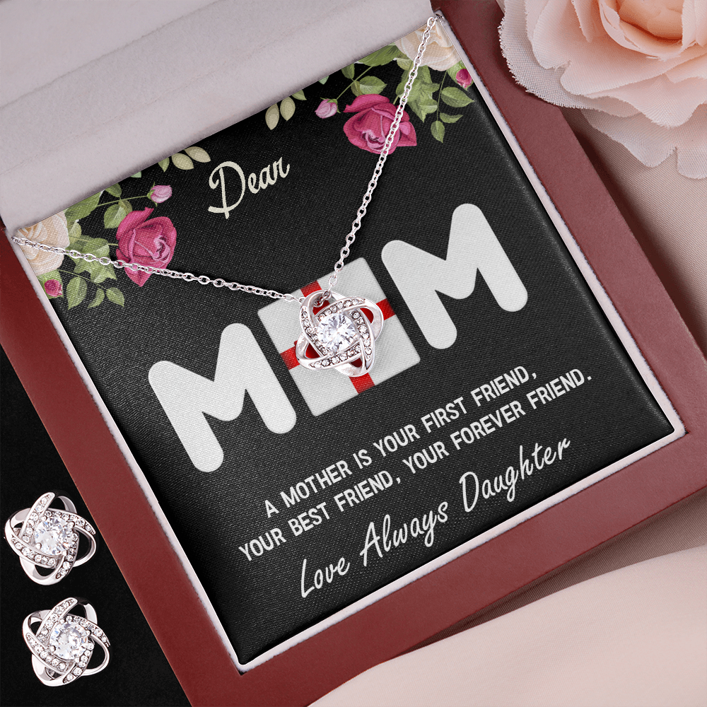 Love Knot Necklace, Mom, PLUS Earing Set, Mother's Day, Jewelry Gift, From Daughter, To Mom, Love Always Daughter