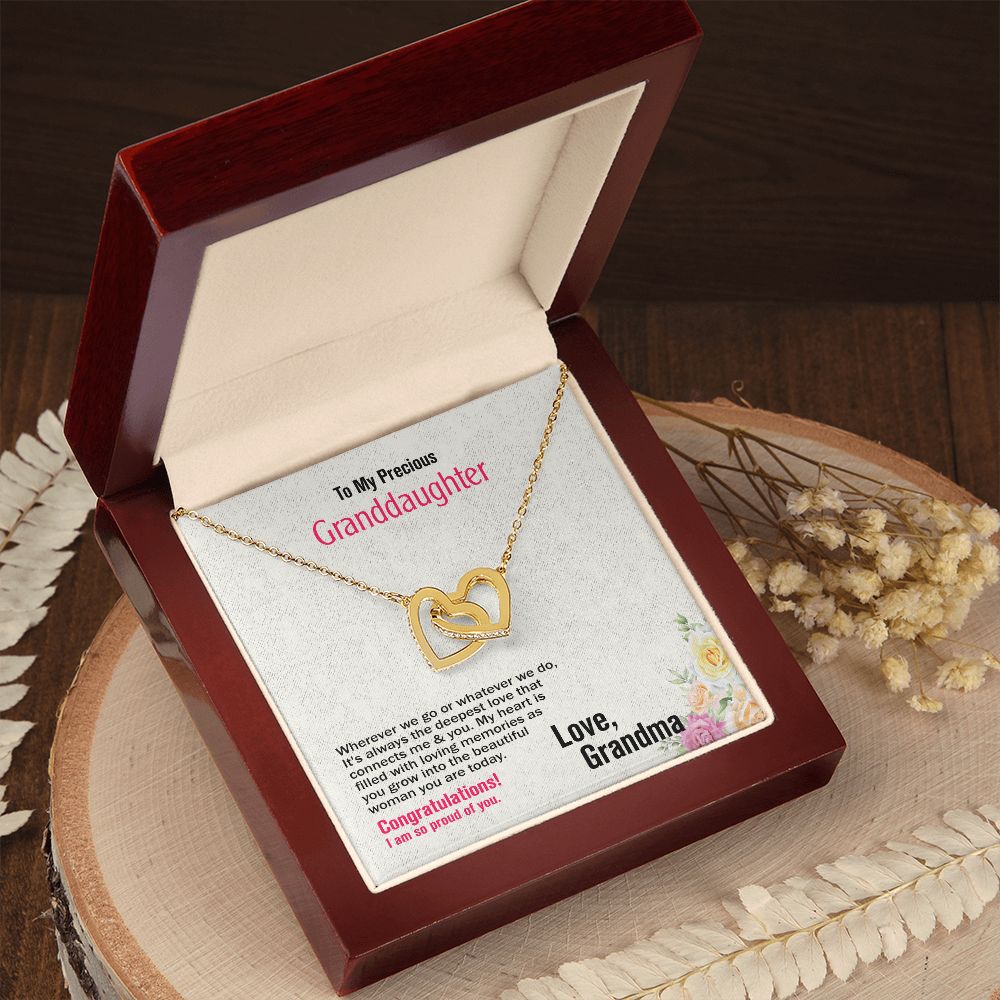 To My Precious Granddaughter, Love, Grandma, Interlocking Hearts Necklace, Jewelry Gift - YERTIZZ.COM