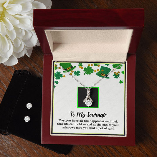 To My Soulmate, St. Patrick's Day, Alluring Beauty Necklace, Cubic Zirconia Earring Set - YERTIZZ.COM