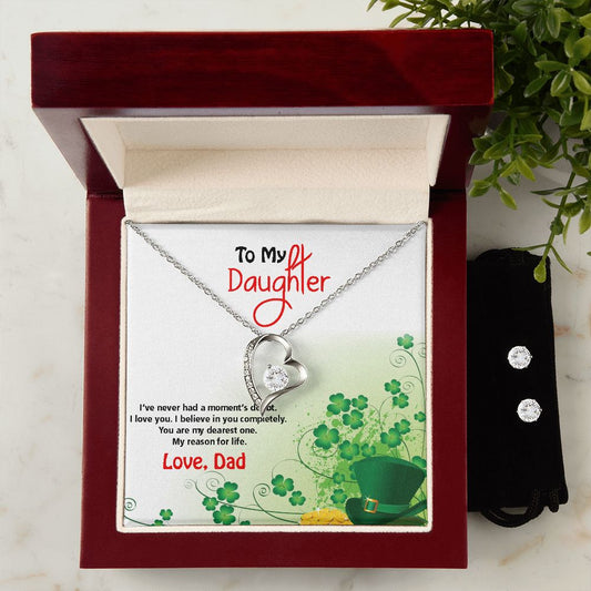 To My Daughter, St. Patrick's Day, Forever Love Necklace, CZ Earrings - YERTIZZ.COM