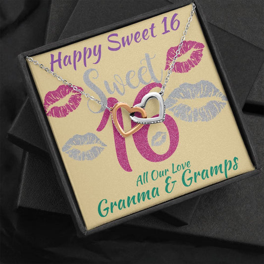 Two Hearts Interlocking Necklace, Jewelry, Gift, Sweet 16, Grandma, Gramps, Birthday - YERTIZZ.COM