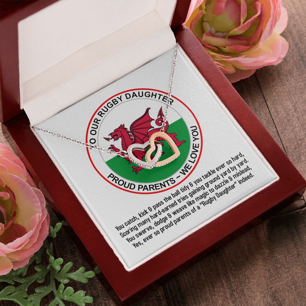 To Our Rugby Daughter, From Proud Parents, Interlocking Hearts Necklace