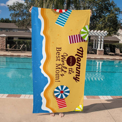 Beach Towel-Worlds Best Mom and Parasol - YERTIZZ.COM