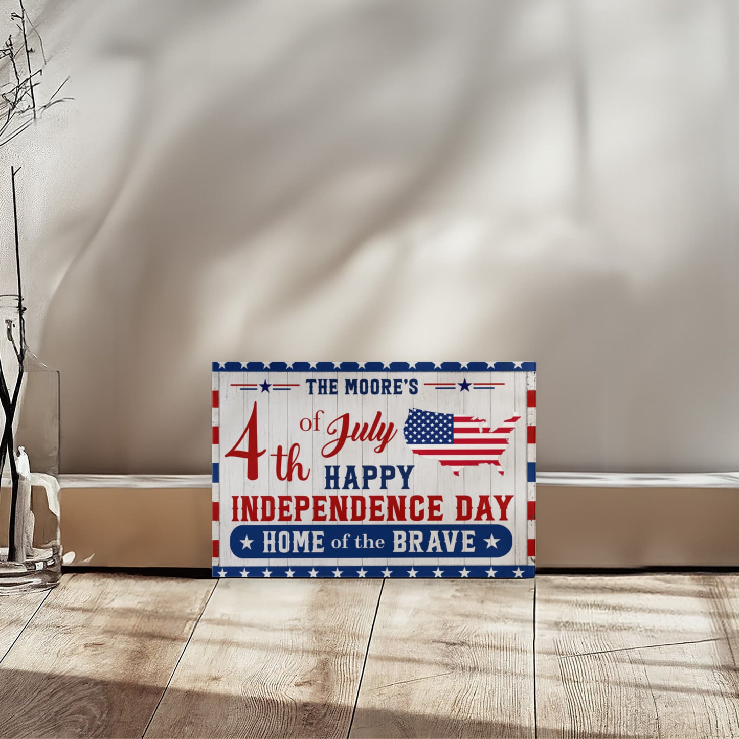 Personalized 4th of July Gallery Wrapped Canvas – Custom Family Name Independence Day Wall Art