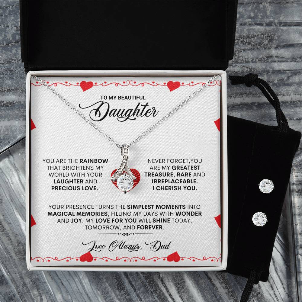 Alluring Beauty Necklace and Clear CZ Earrings Set-To My Daughter-Love Dad