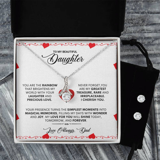 Alluring Beauty Necklace and Clear CZ Earrings Set-To My Daughter-Love Dad