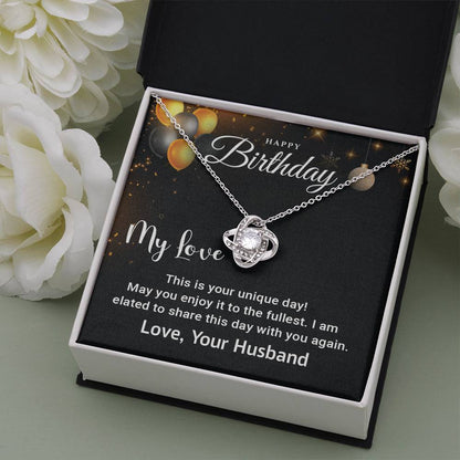 Happy Birthday My Love - Personalize Love Knot Necklace Gift - (Yellow & White Gold Variants)