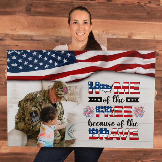 Patriotic Family Gallery Wrapped Canvas – Custom Home of the Brave Independence Day Wall Art