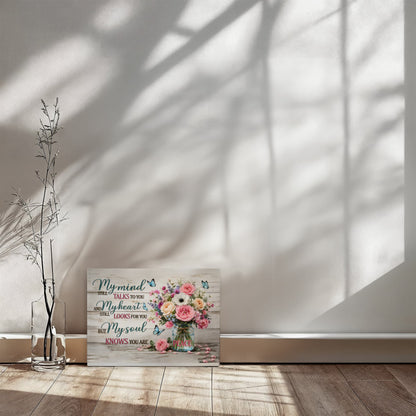 My Mind Still Talks to You Canvas Wall Art – Sympathy Memorial Gift with Flowers and Butterfly