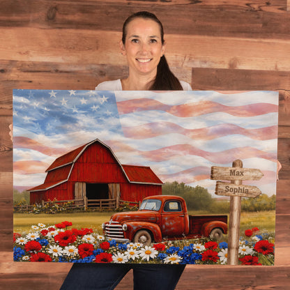 Personalized Patriotic Grandpa Canvas – Custom Grandkids Names Farmhouse American Flag Wall Art